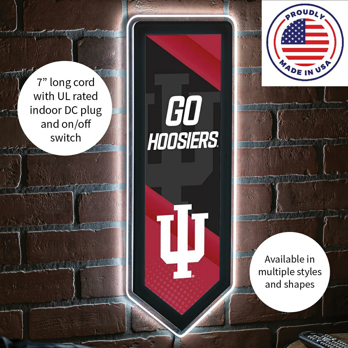 LED Wall Decor, College Football Pennant, Indiana University