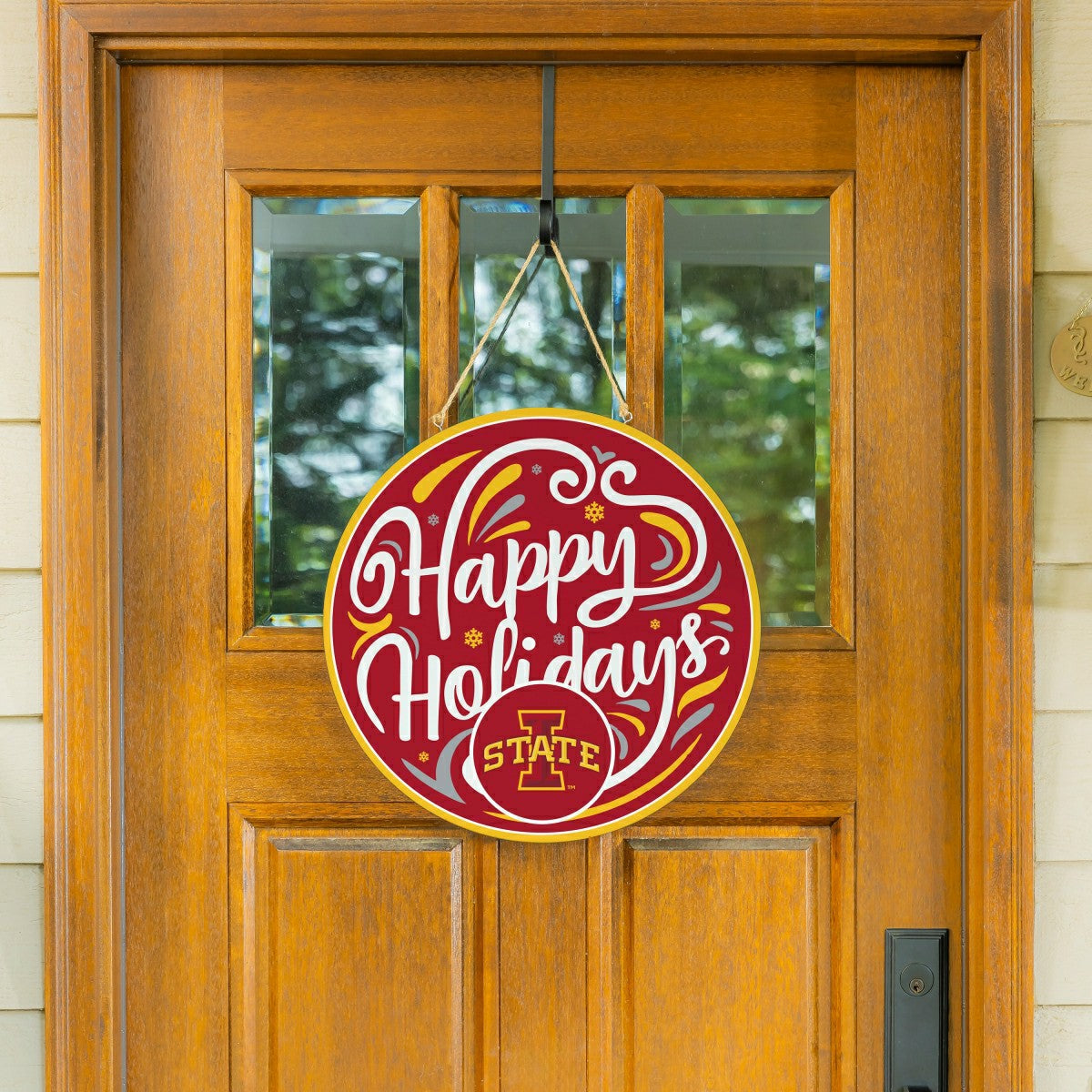 Iowa State University Holiday Round Door Décor with Hanging Rope, 18x1