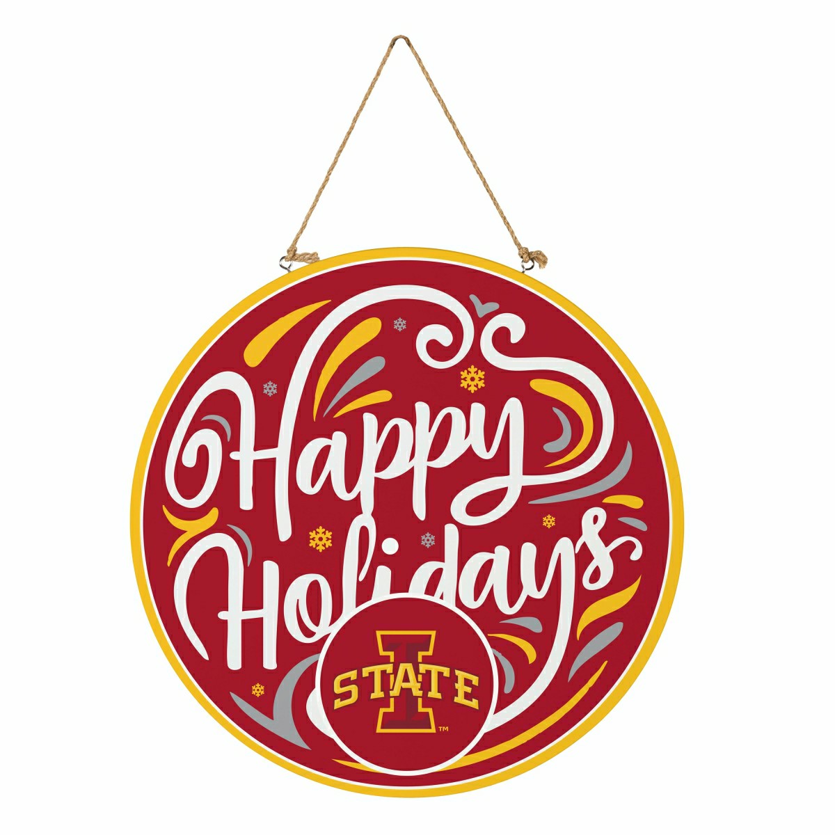 Iowa State University Holiday Round Door Décor with Hanging Rope, 18x1