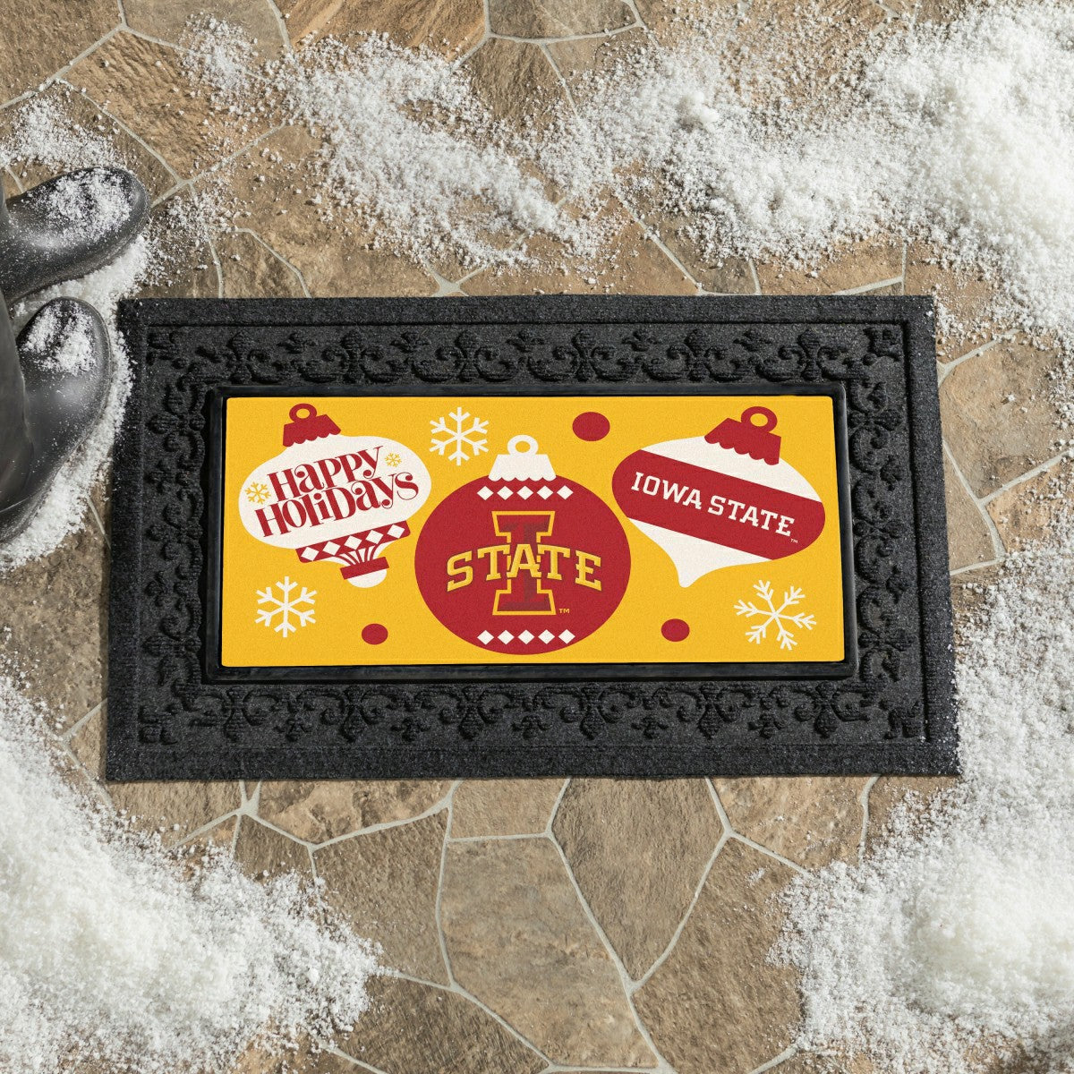 Iowa State University Holiday Flocked Coir Sassafras Switch Mat, 22"x1