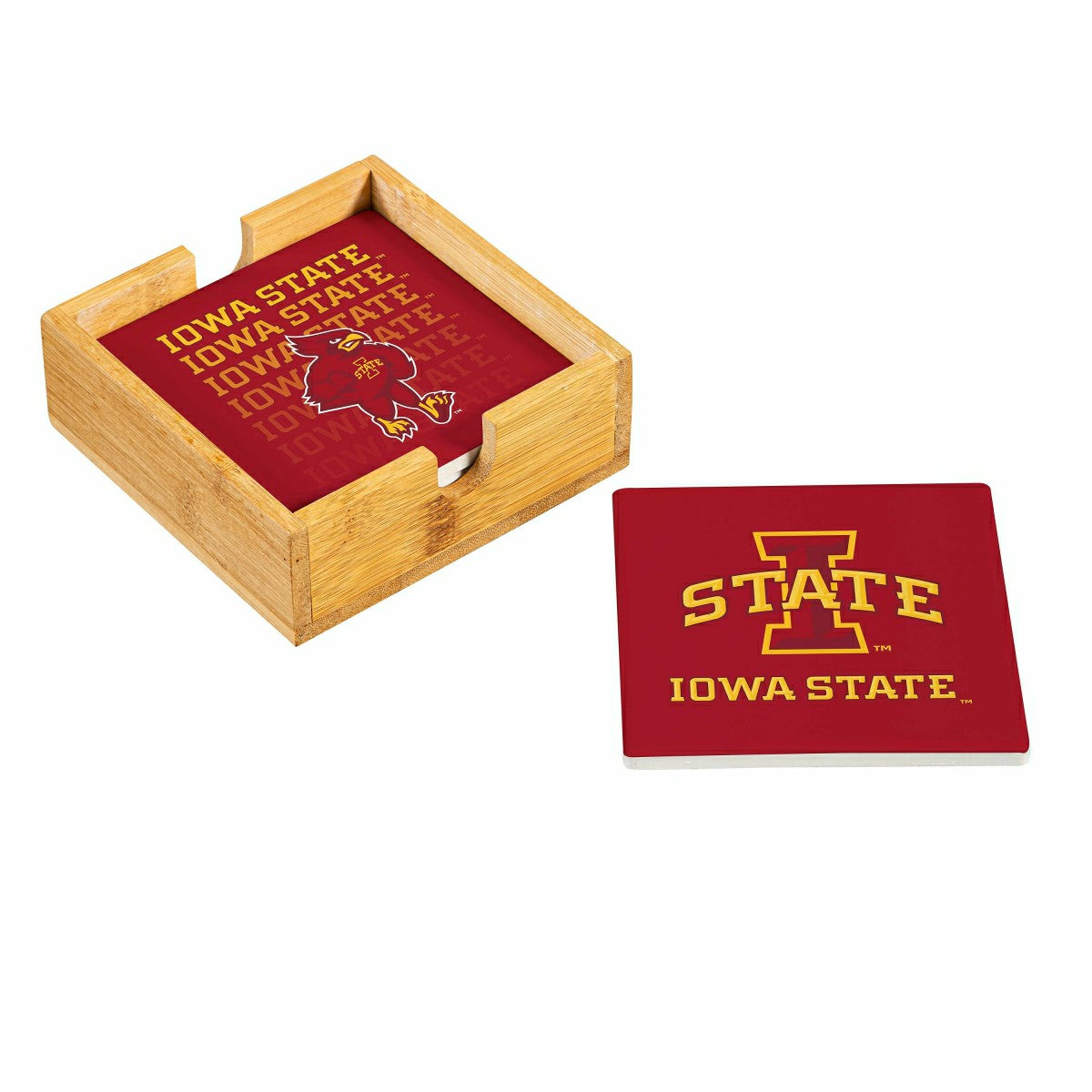 Iowa State University Ceramic Coasters Set, 4pcs with Wood Caddy
