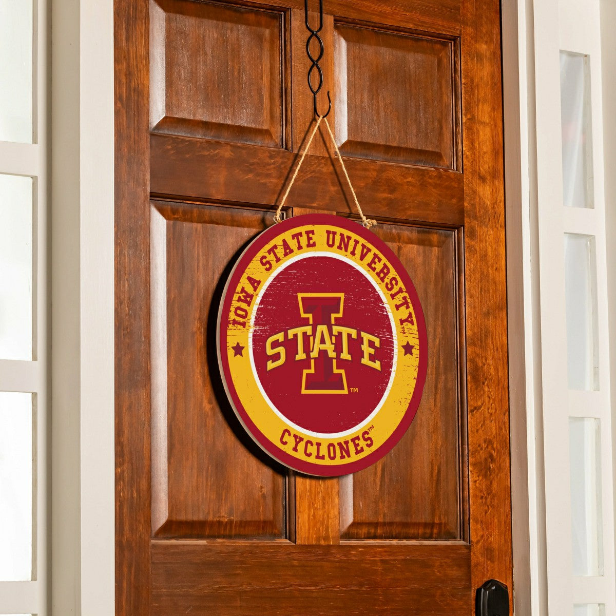 Iowa State University Round Door Décor with Hanging Rope, 18x18