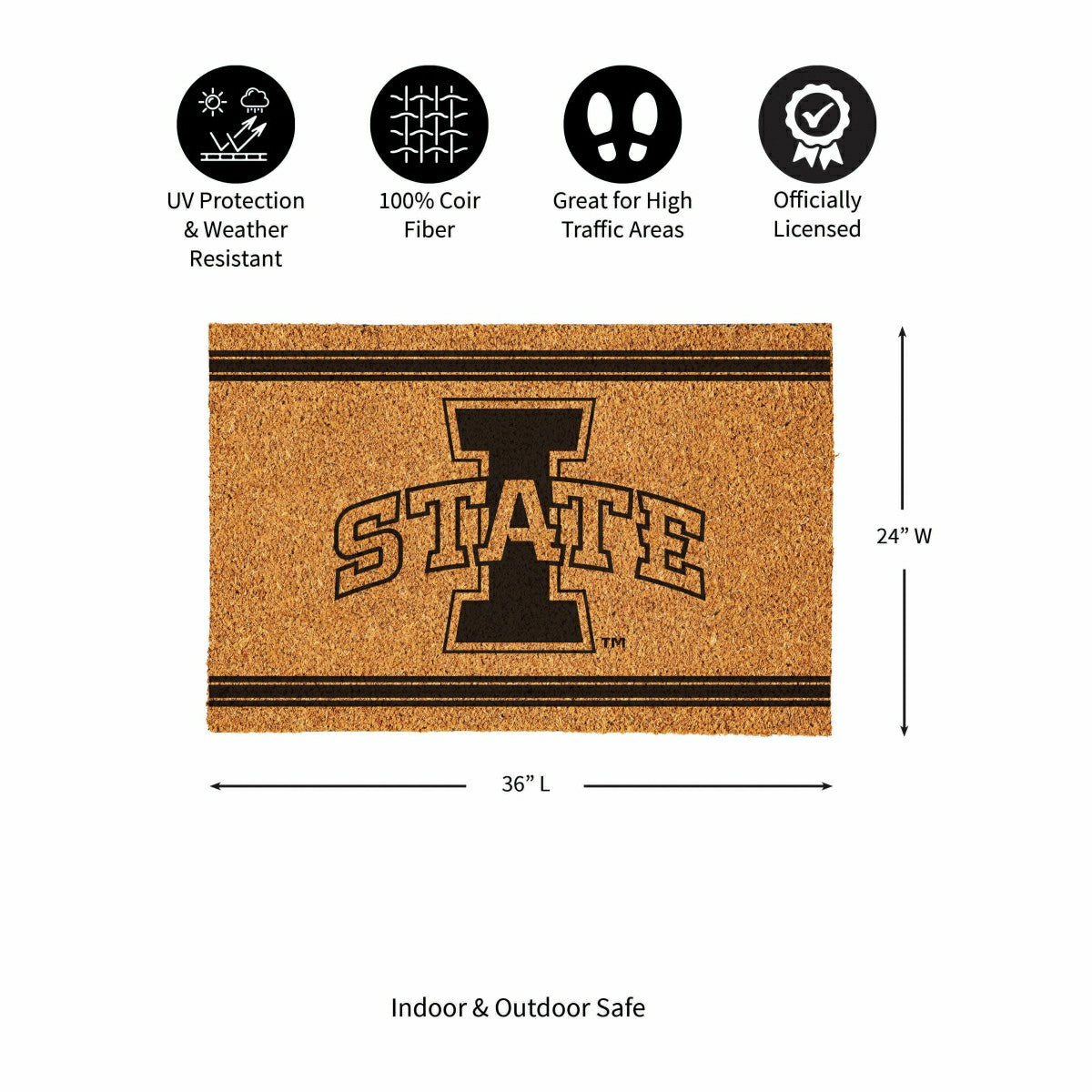 Iowa State University Large One Color Coir Mat, 36"x24"