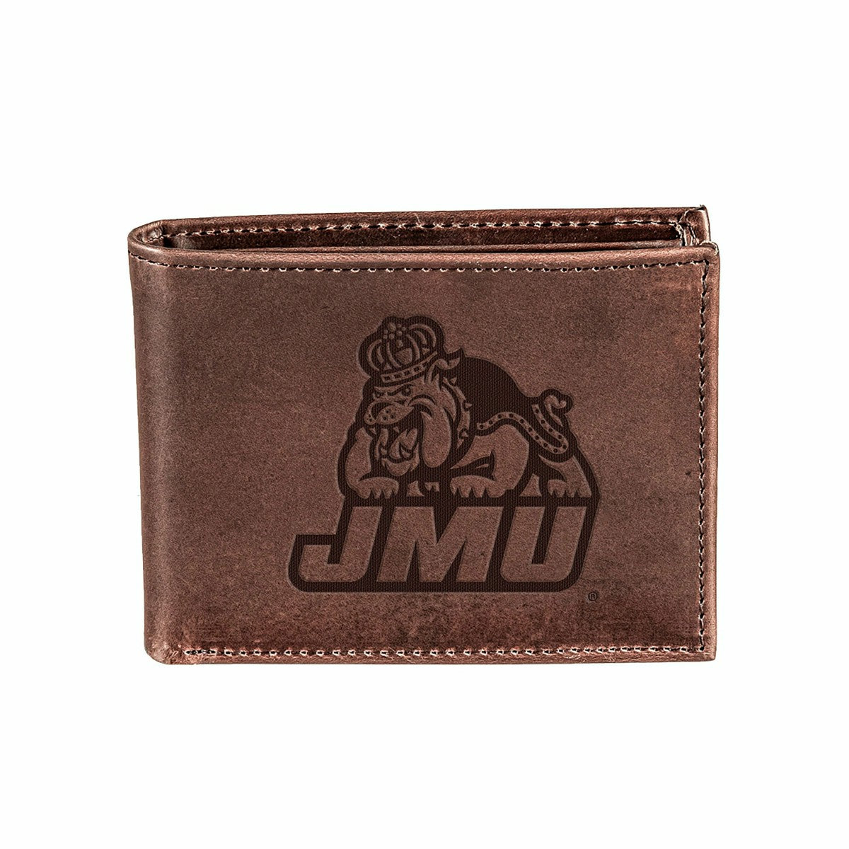 James Madison University, Bi-Fold Wallet, Brown, CH, 100% Genuine Leat