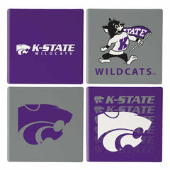 Kansas State University Ceramic Coasters Set, 4pcs with Wood Caddy