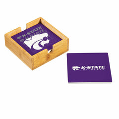 Kansas State University Ceramic Coasters Set, 4pcs with Wood Caddy