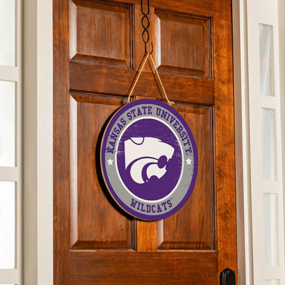 Kansas State University Round Door Décor with Hanging Rope, 18x18