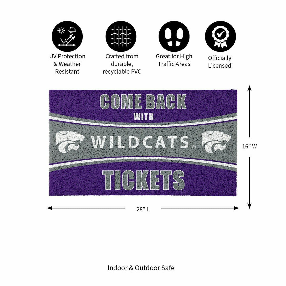 28" x 16" PVC Trapper Mat, Come Back with Tickets, Kansas State Univer