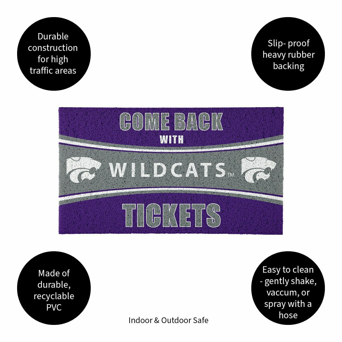 28" x 16" PVC Trapper Mat, Come Back with Tickets, Kansas State Univer