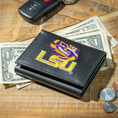 Louisiana State University Black Tri-Fold Embroidered Wallet w/ RFID Blocking