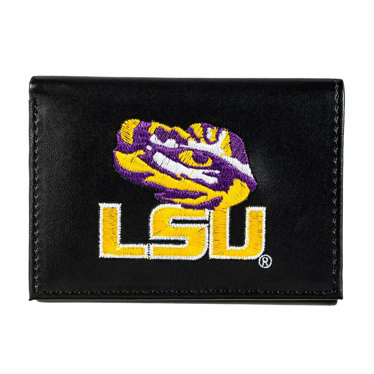 Louisiana State University Black Tri-Fold Embroidered Wallet w/ RFID Blocking