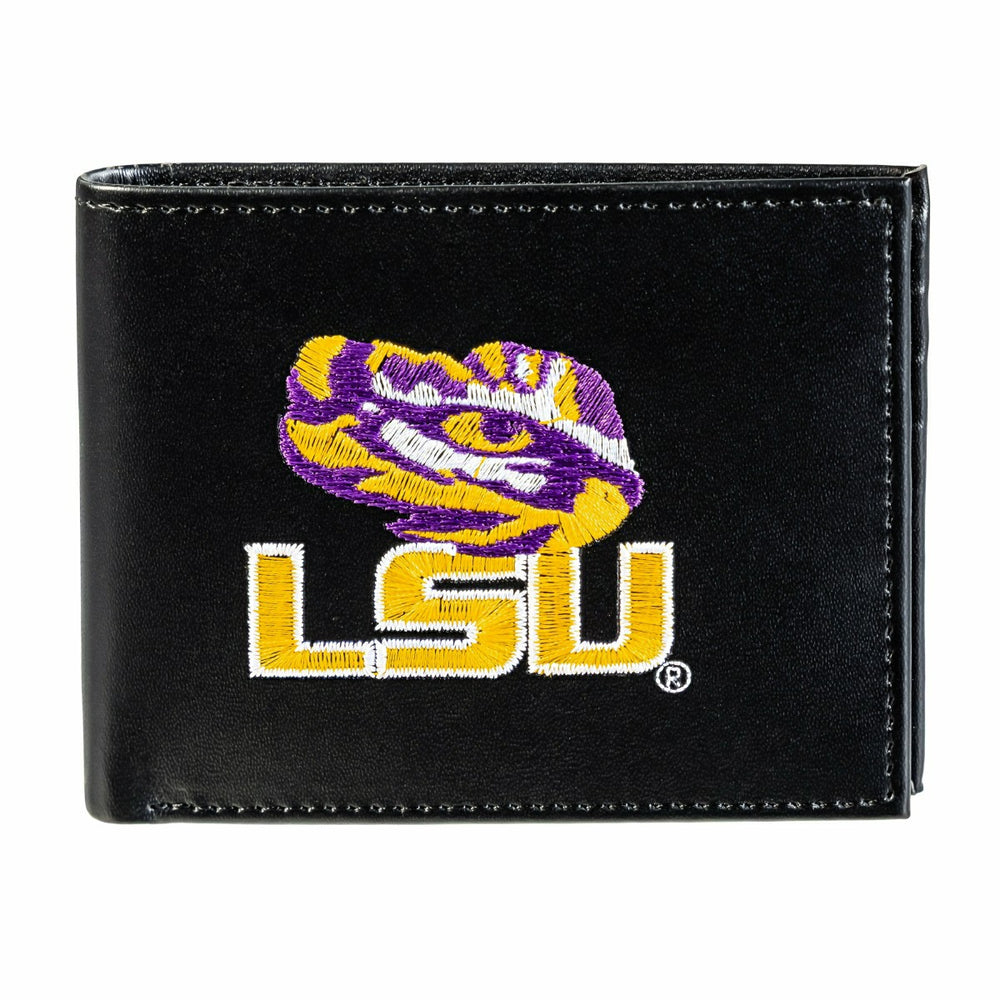 Louisiana State University Black Bi-Fold Embroidered Wallet w/ RFID Blocking