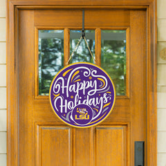 Louisiana State University Holiday Round Door Décor with Hanging Rope,