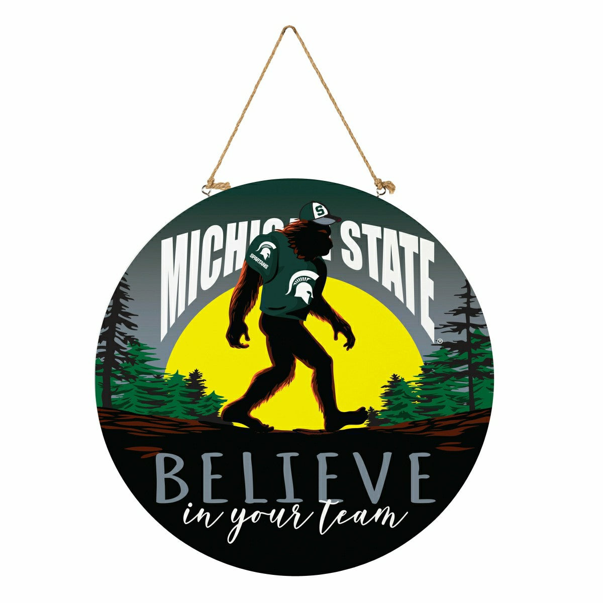 Michigan State University Bigfoot Round Door Décor with Hanging Rope,