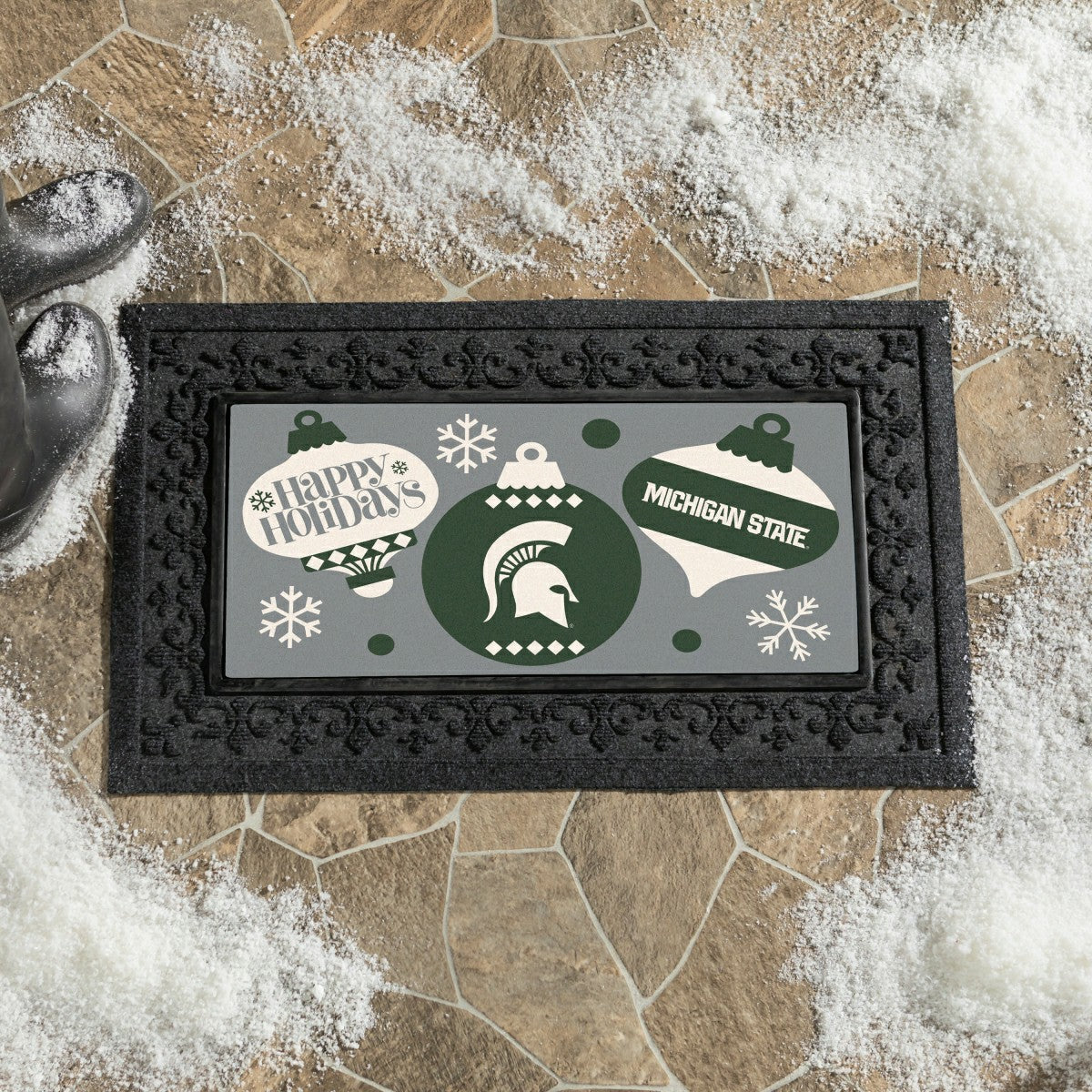 Michigan State University Holiday Flocked Coir Sassafras Switch Mat, 2