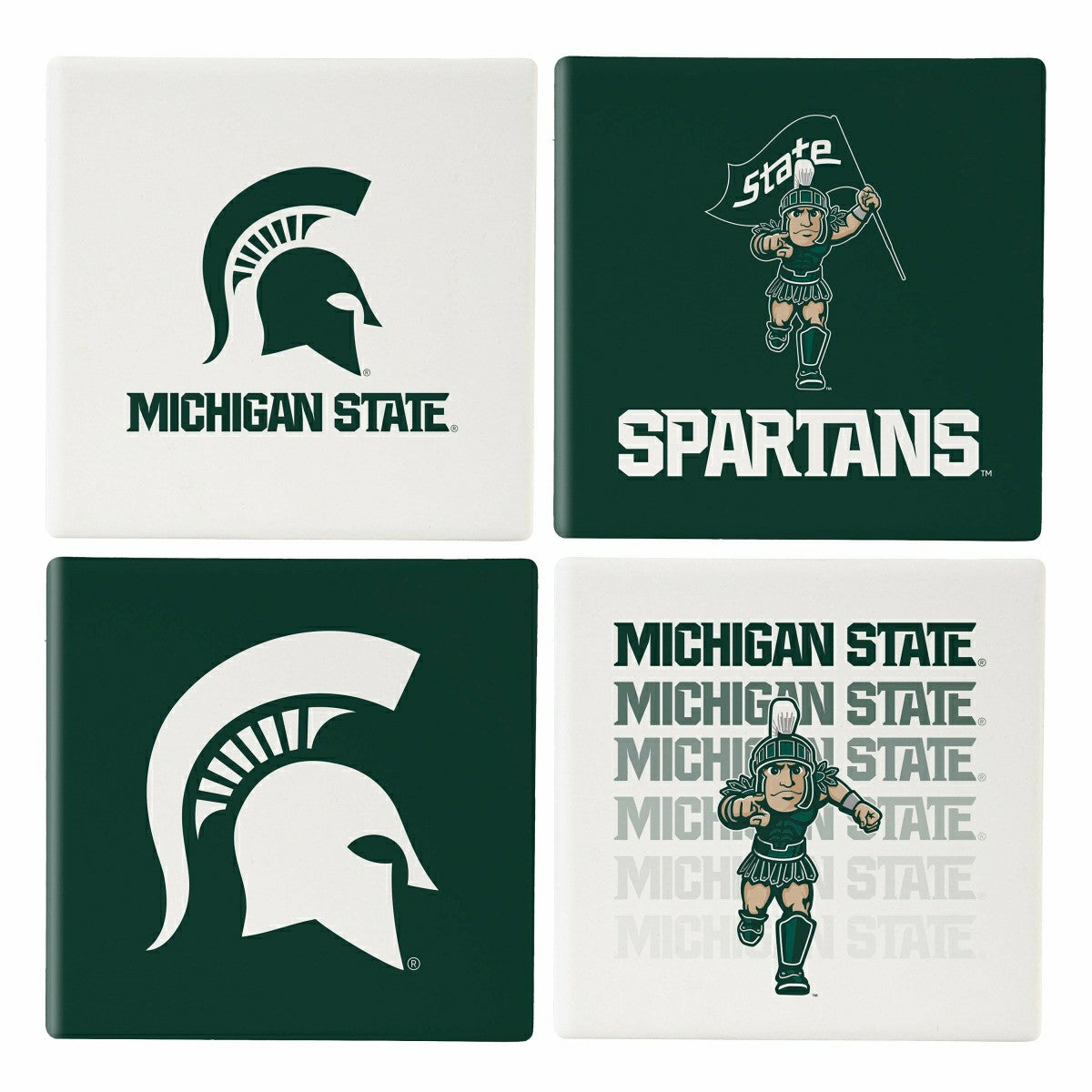 Michigan State University Ceramic Coasters Set, 4pcs with Wood Caddy