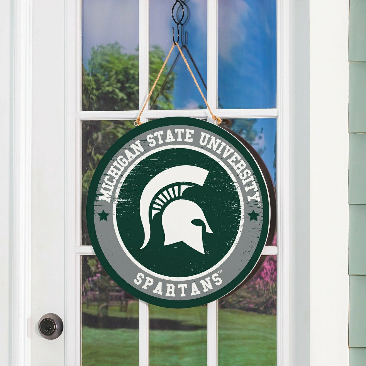 Michigan State University Round Door Décor with Hanging Rope, 18x18