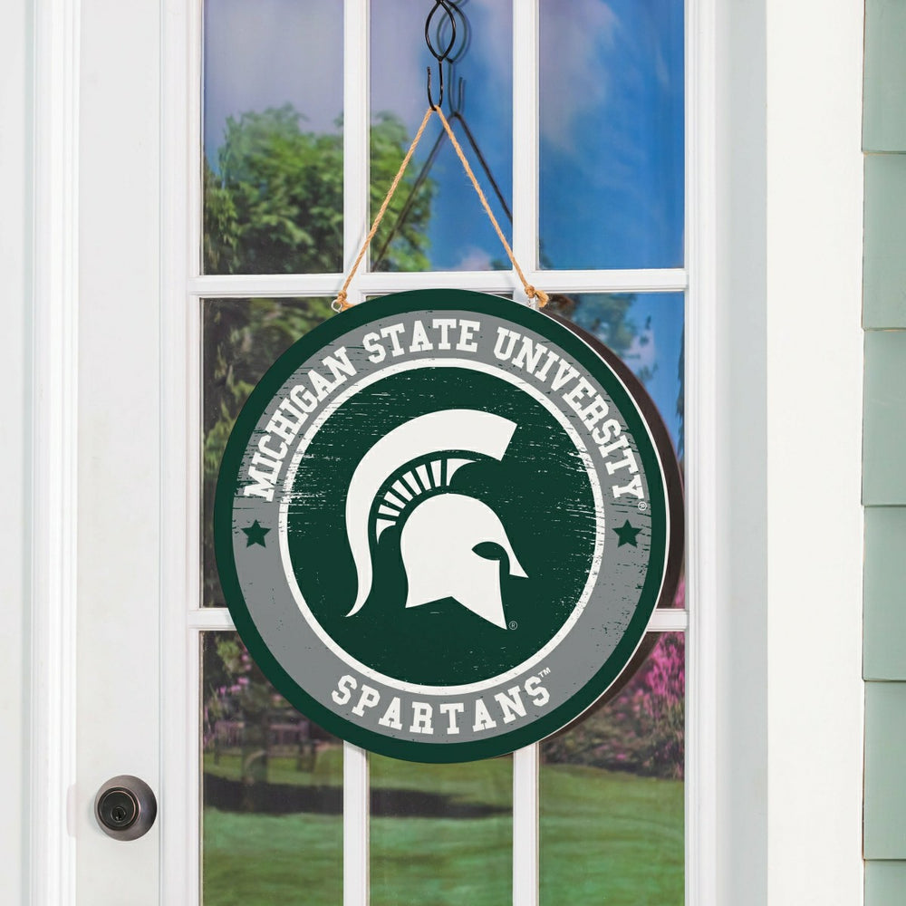 Michigan State University Round Door Décor with Hanging Rope, 18x18