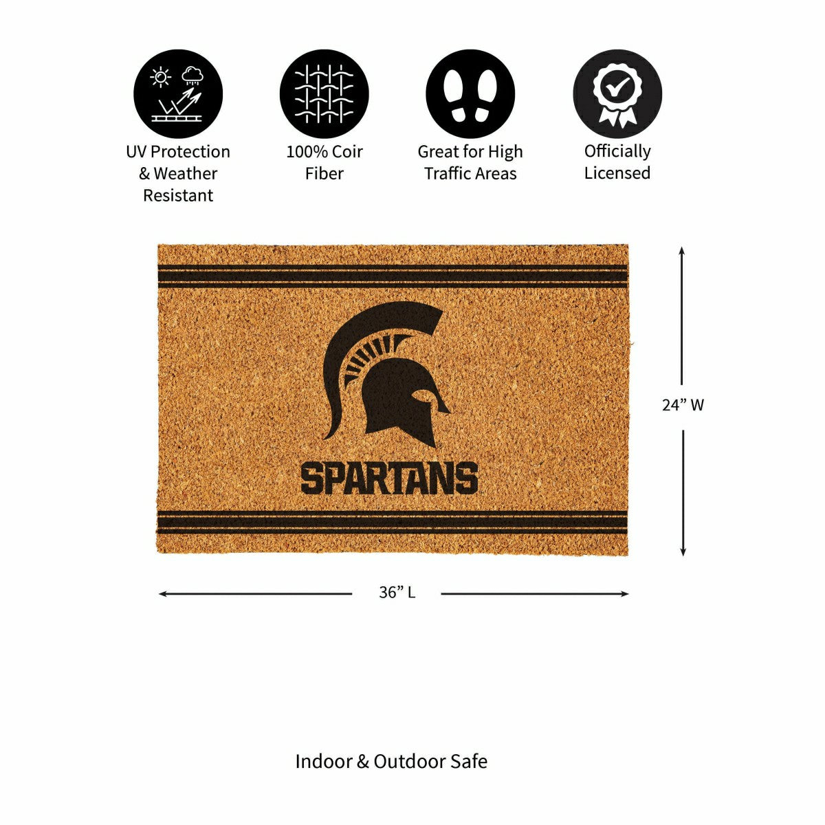 Michigan State University Large One Color Coir Mat, 36"x24"