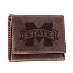 Mississippi State, Tri-Fold Wallet, Brown, CH, 100% Genuine Leather