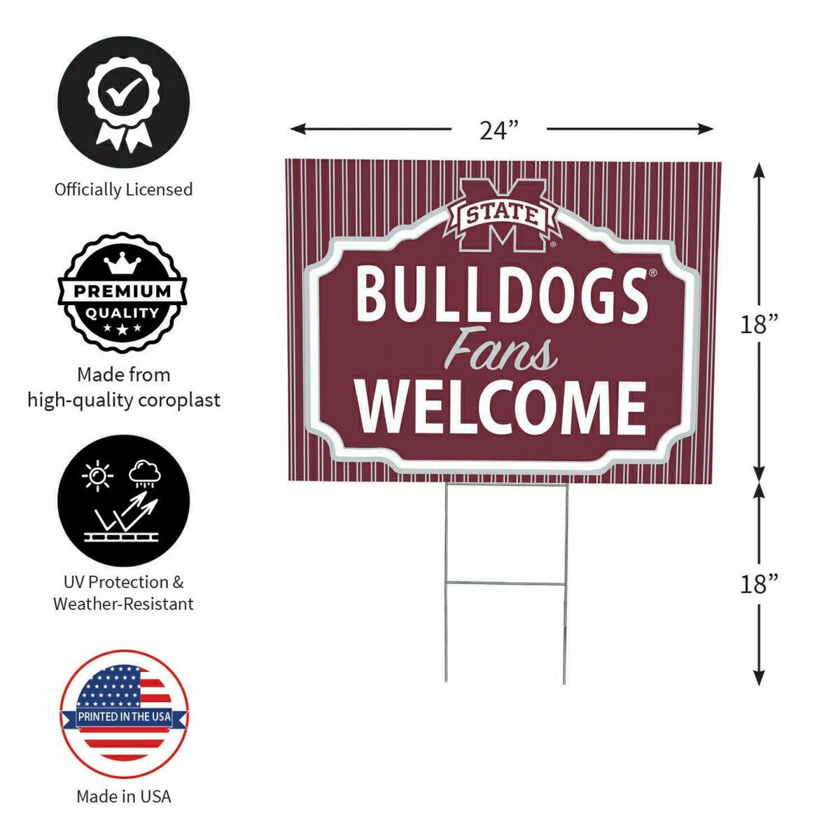 Mississippi State University Coroplast Yard Sign, "Fans Welcome"