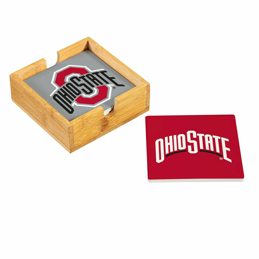 Ohio State University Ceramic Coasters Set, 4pcs with Wood Caddy