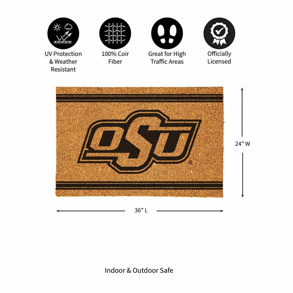 Oklahoma State University Large One Color Coir Mat, 36"x24"