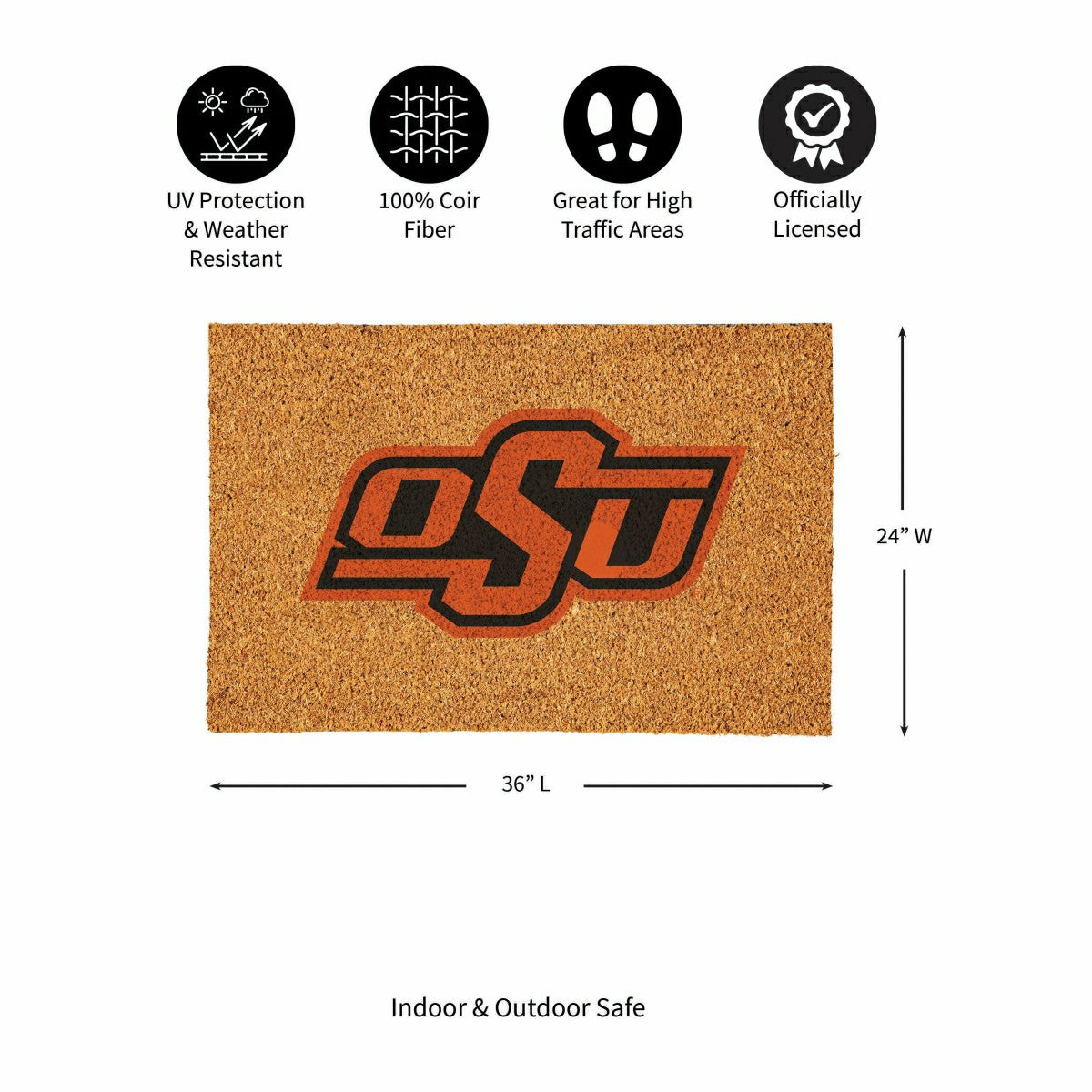 Oklahoma State University Large Full Color Coir Mat, 36"x24"
