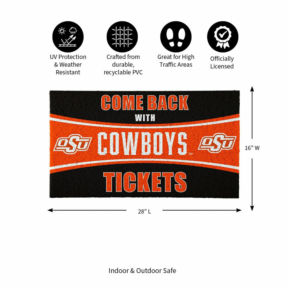 28" x 16" PVC Trapper Mat, Come Back with Tickets, Oklahoma State Univ