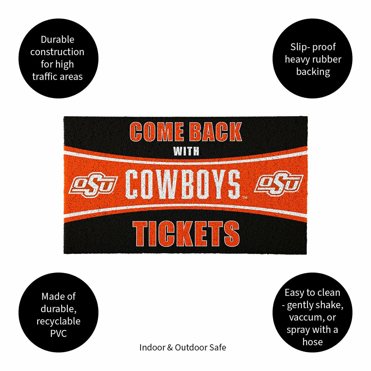 28" x 16" PVC Trapper Mat, Come Back with Tickets, Oklahoma State Univ