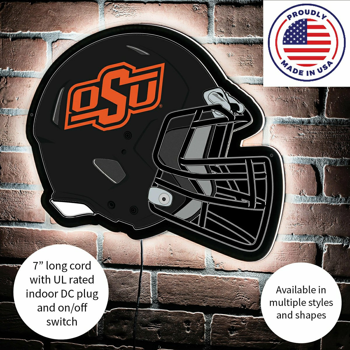 LED Wall Decor, Helmet, Oklahoma State University