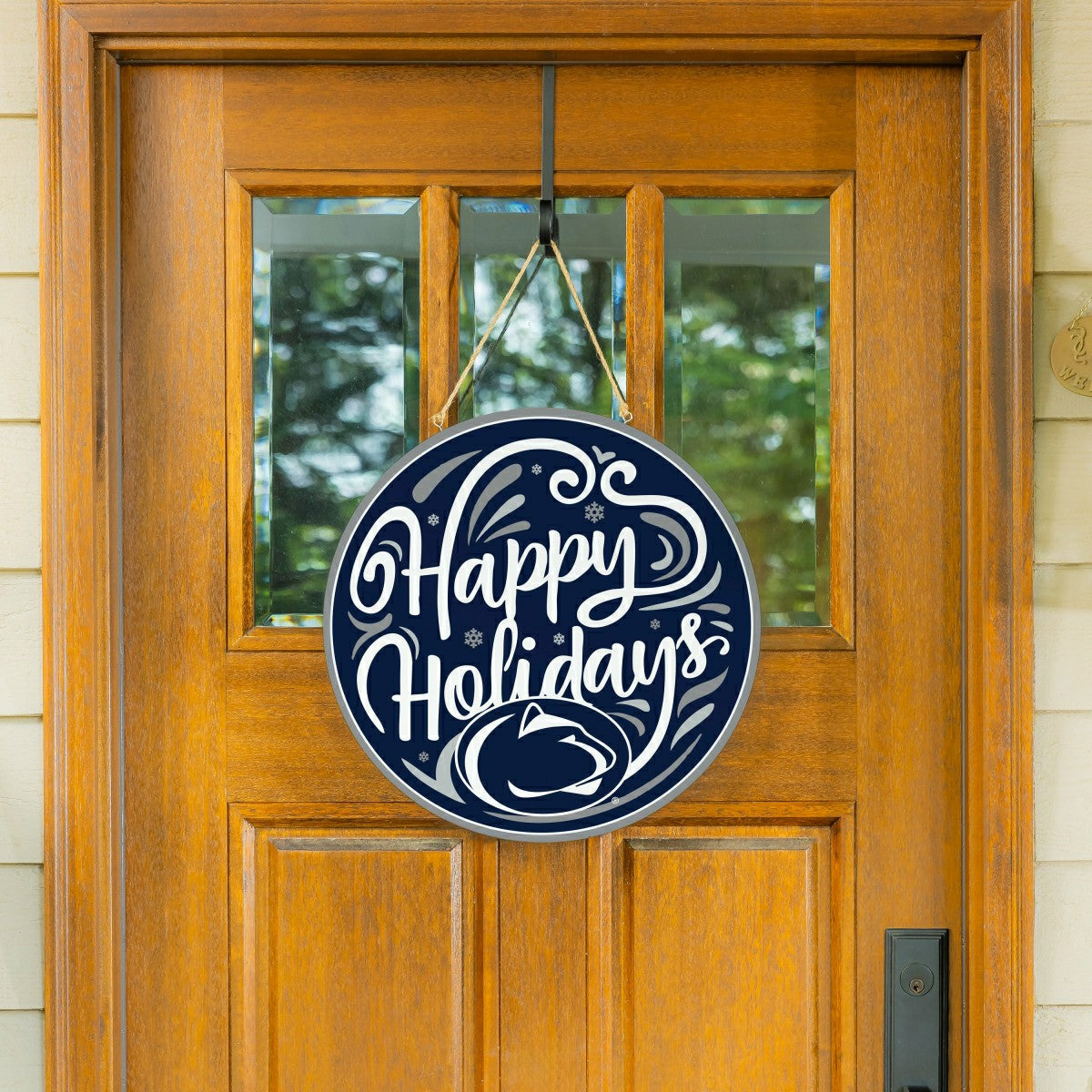 Penn State Holiday Round Door Décor with Hanging Rope, 18x18