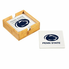 Penn State Ceramic Coasters Set, 4pcs with Wood Caddy