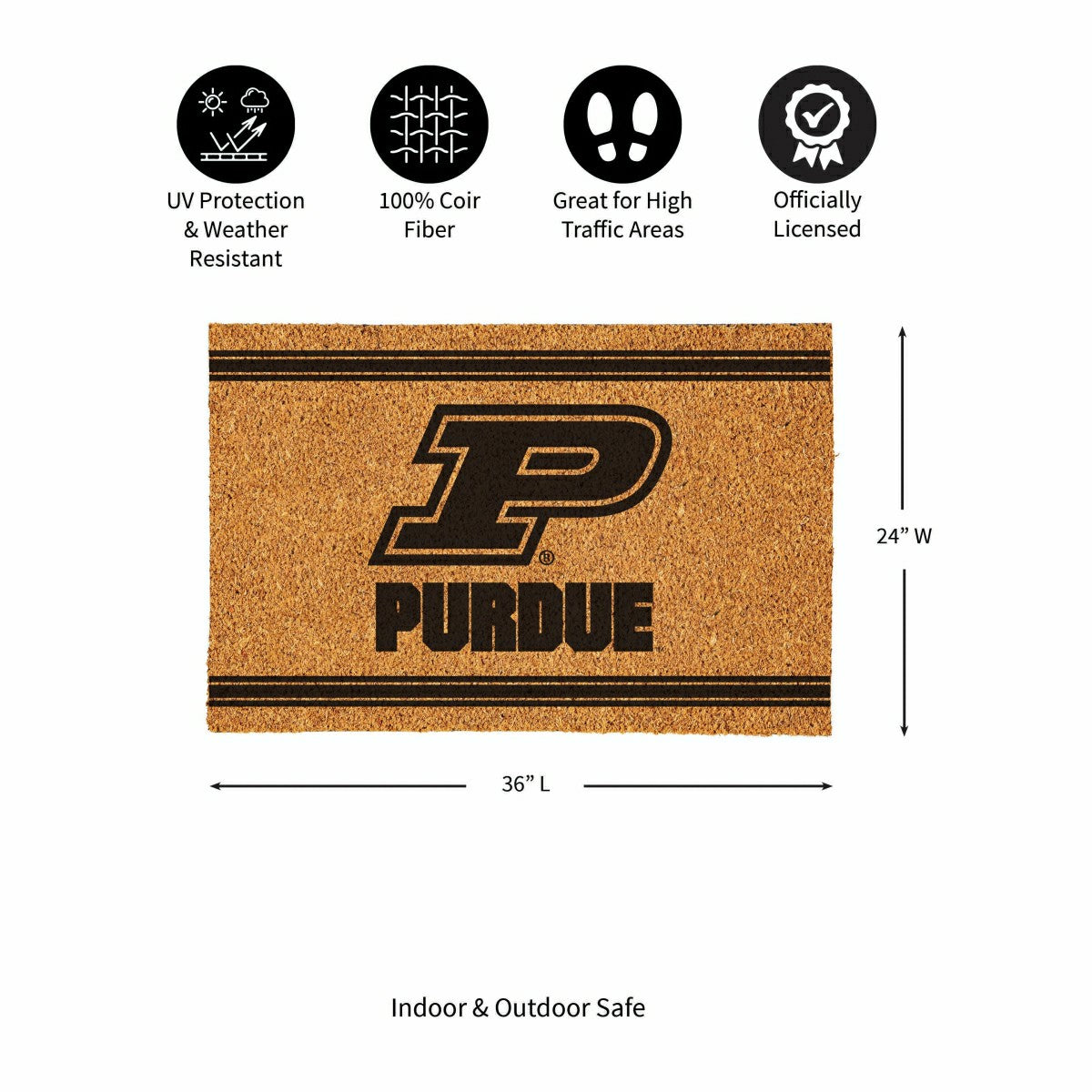 Purdue University Large One Color Coir Mat, 36"x24"
