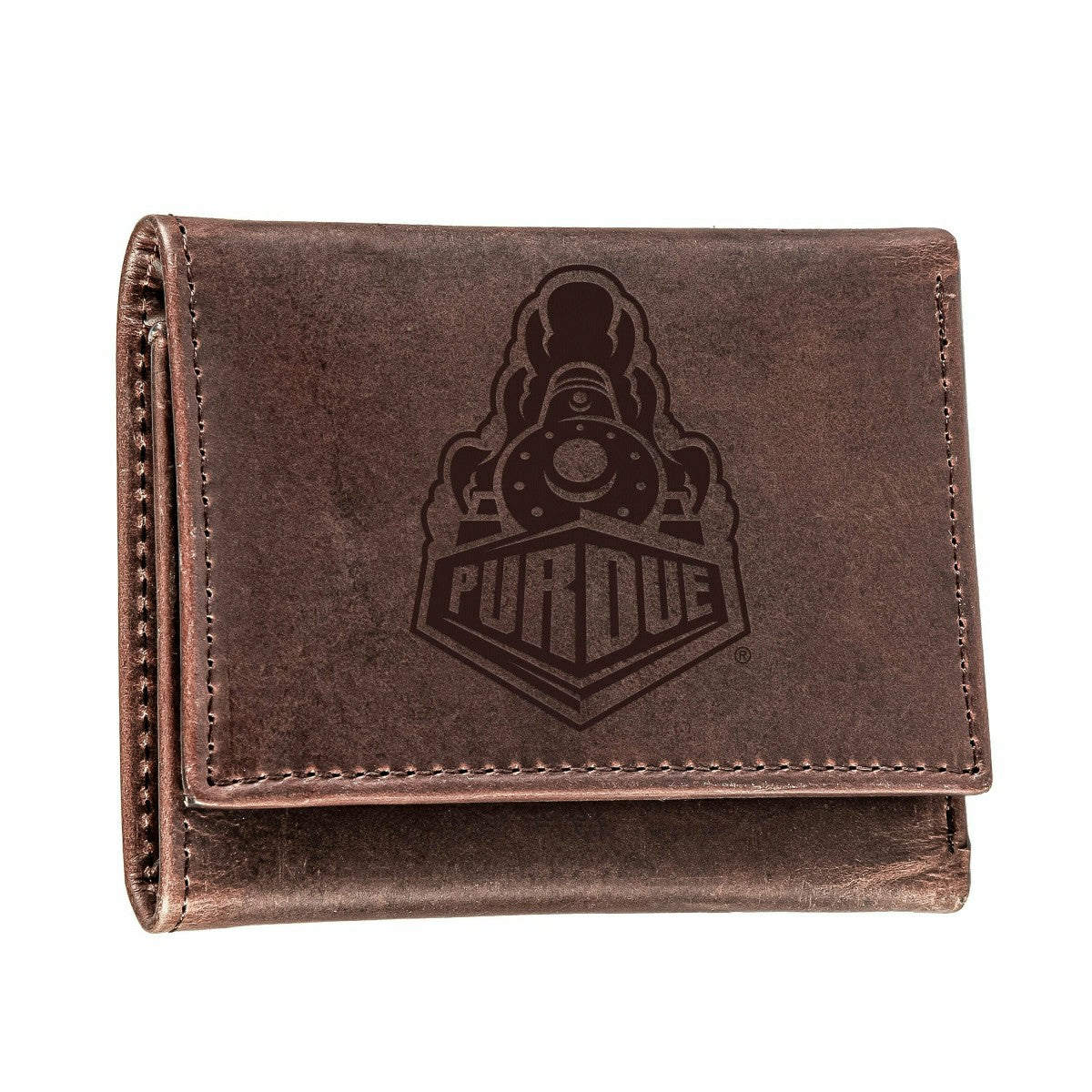 Purdue University, Tri-Fold Wallet, Brown, CH, 100% Genuine Leather
