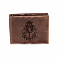 Purdue University, Bi-Fold Wallet, Brown, CH, 100% Genuine Leather