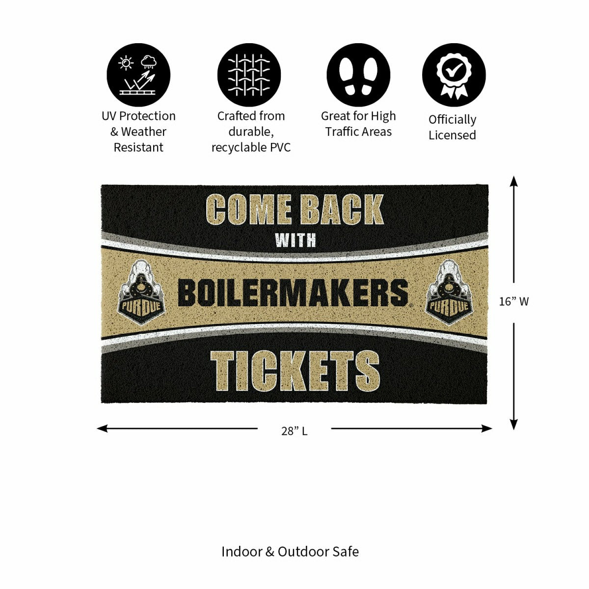 28" x 16" PVC Trapper Mat, Come Back with Tickets, Purdue University