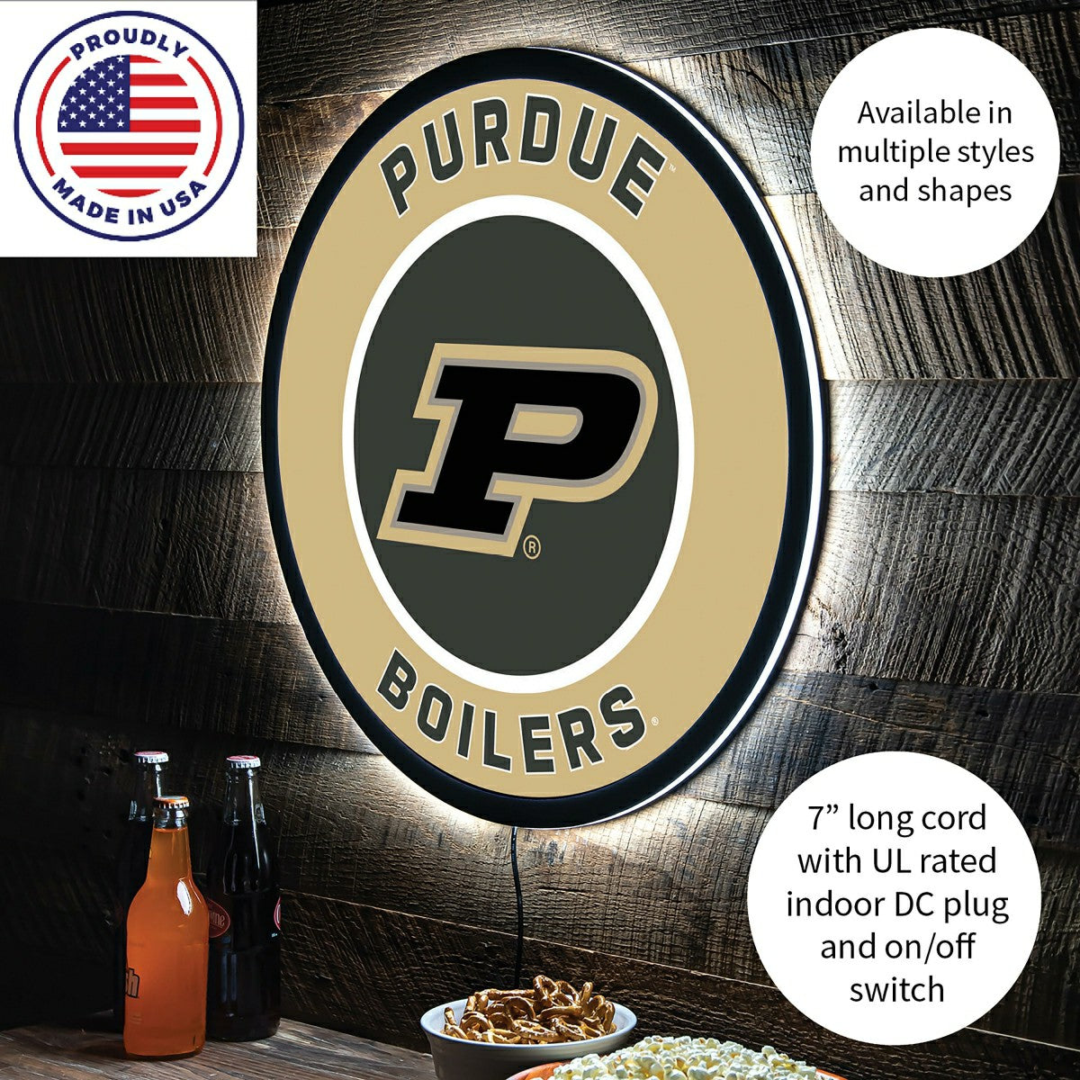 LED Wall Decor, Round, Purdue University
