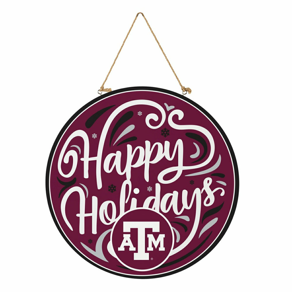 Texas A&M Holiday Round Door Décor with Hanging Rope, 18x18