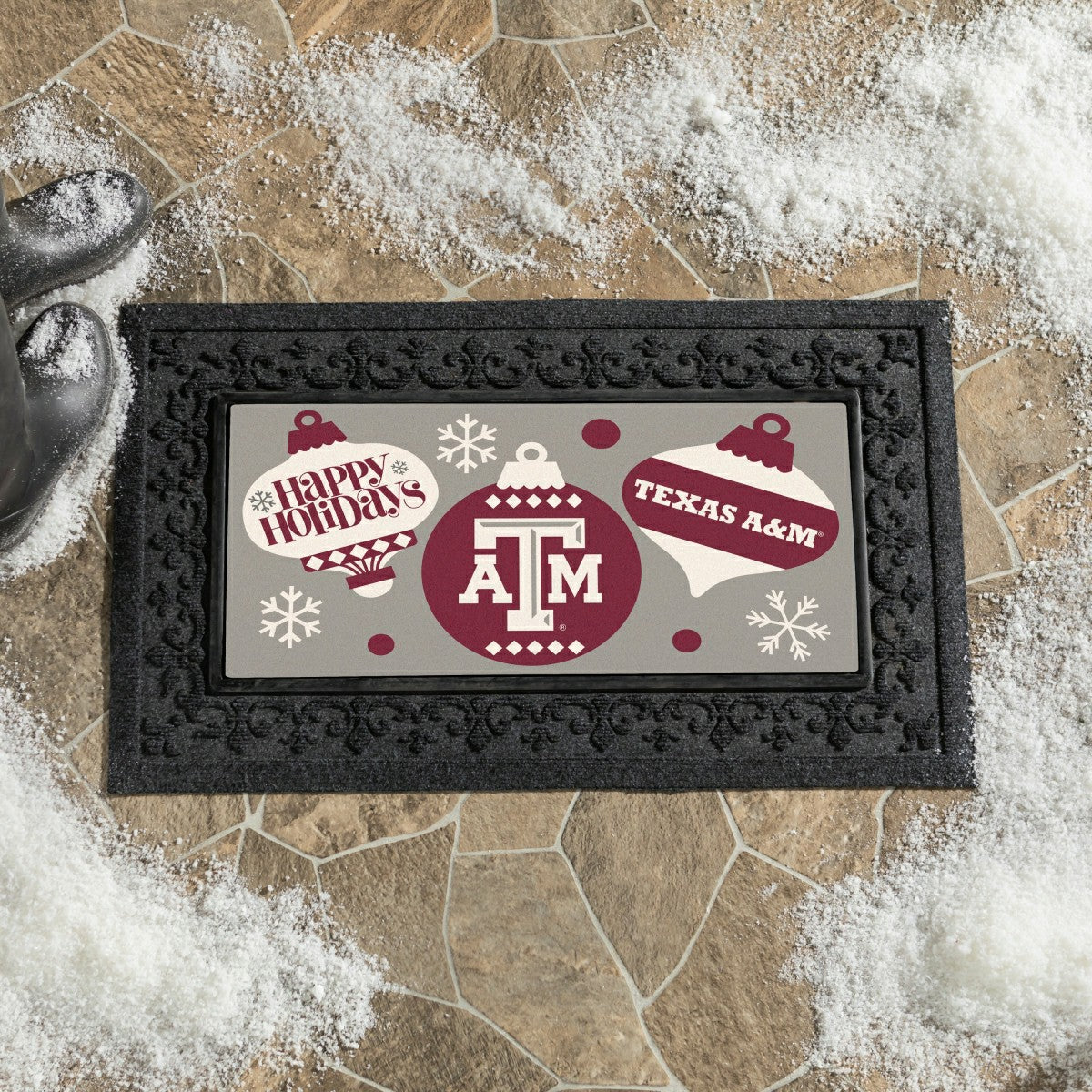 Texas A&M Holiday Flocked Coir Sassafras Switch Mat, 22"x10"