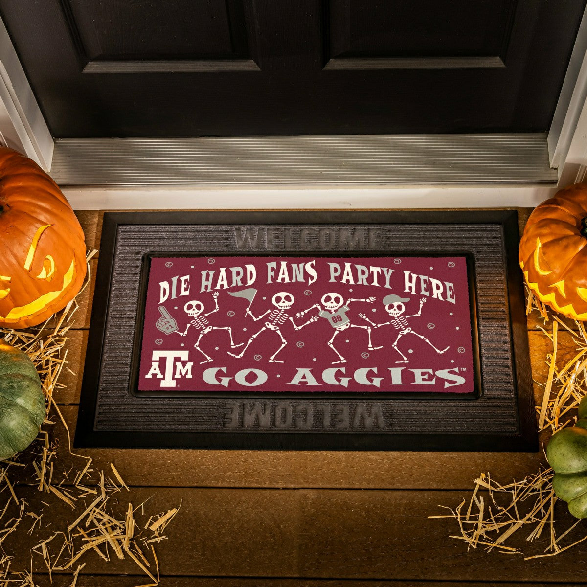Texas A&M Flocked Coir Halloween Sassafras Switch Mat, 22"x10"