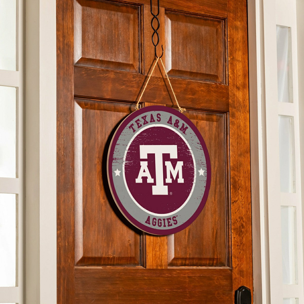 Texas A&M Round Door Décor with Hanging Rope, 18x18