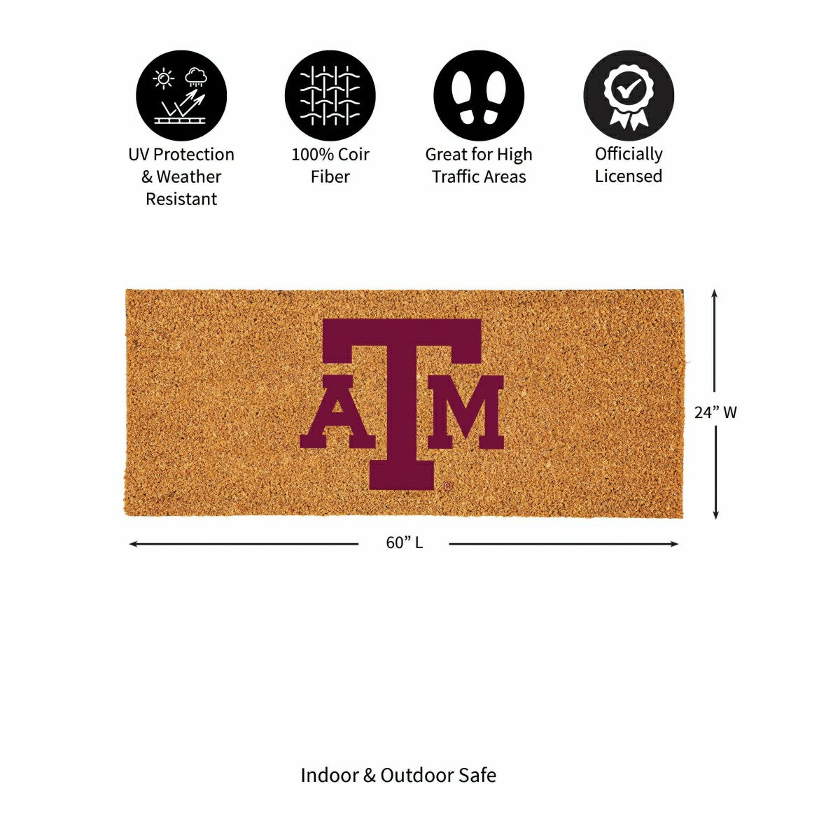 Texas A&M Extra Large Full Color Coir Mat, 60"x24"