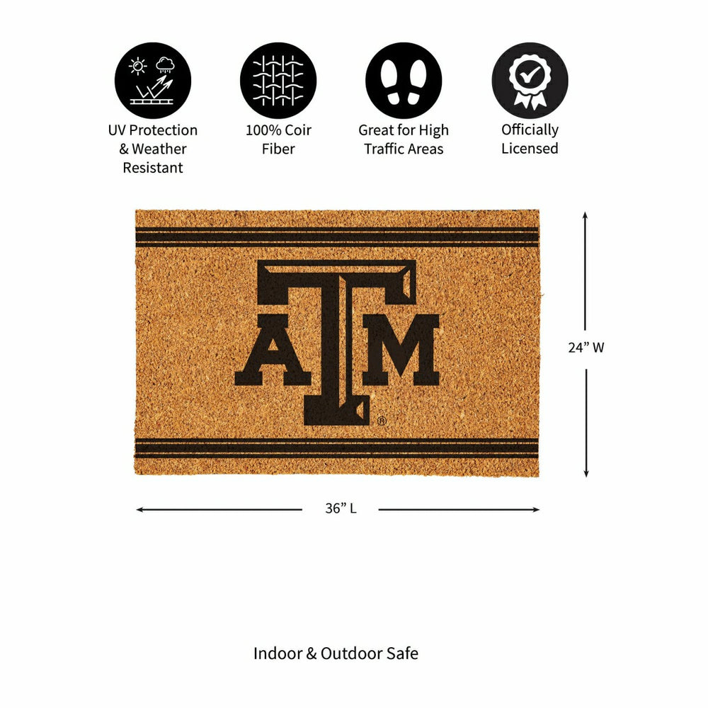 Texas A&M Large One Color Coir Mat, 36"x24"