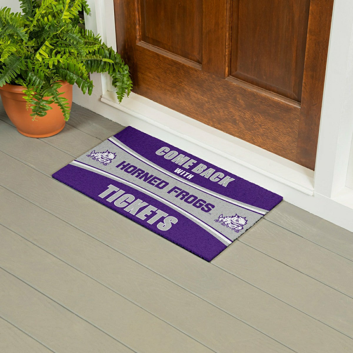 28" x 16" PVC Trapper Mat, Come Back with Tickets, Texas Christian Uni