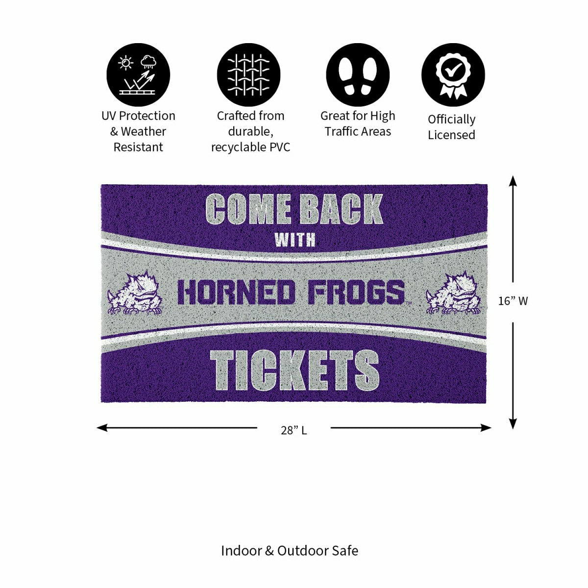 28" x 16" PVC Trapper Mat, Come Back with Tickets, Texas Christian Uni