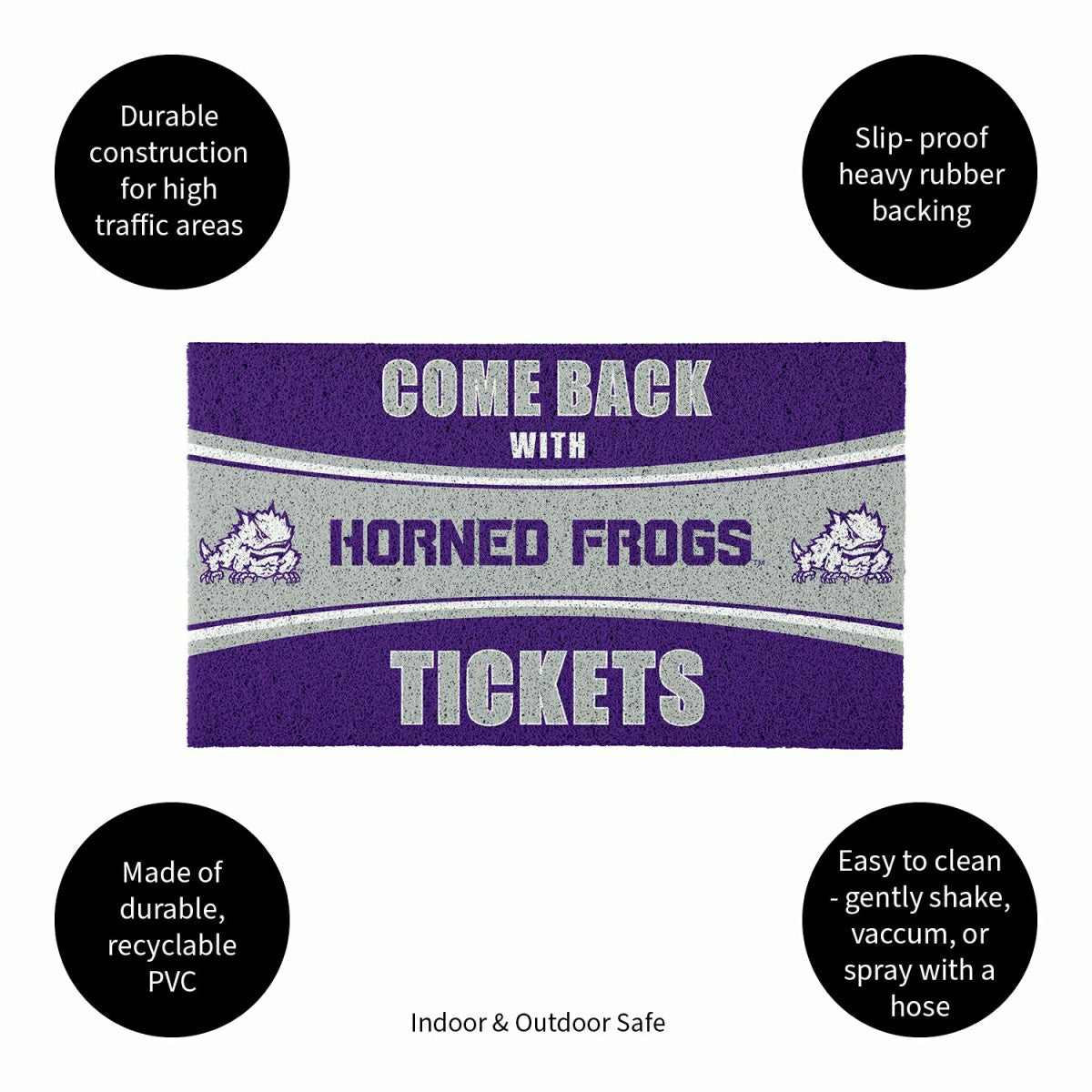 28" x 16" PVC Trapper Mat, Come Back with Tickets, Texas Christian Uni