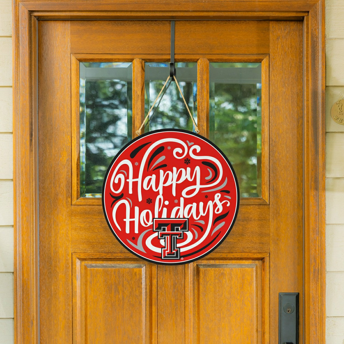 Texas Tech University Holiday Round Door Décor with Hanging Rope, 18x1