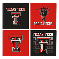 Texas Tech University Ceramic Coasters Set, 4pcs with Wood Caddy