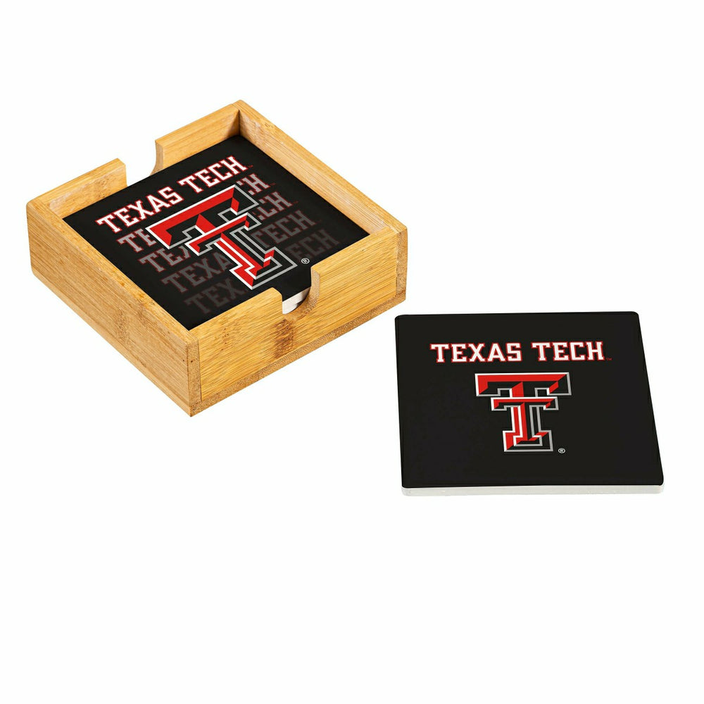 Texas Tech University Ceramic Coasters Set, 4pcs with Wood Caddy